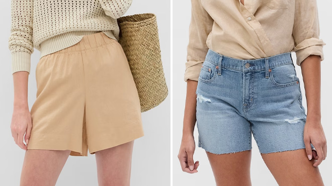 GAP Linen Blend Pull On Shorts and Mid Rise Denim Girlfriend Shorts