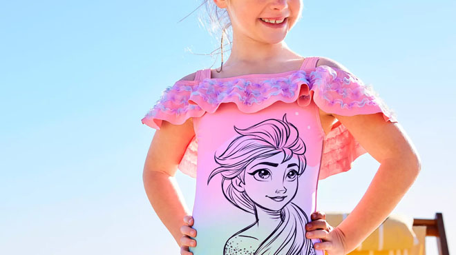 Girl Wearing Disney Elsa Swimsuit