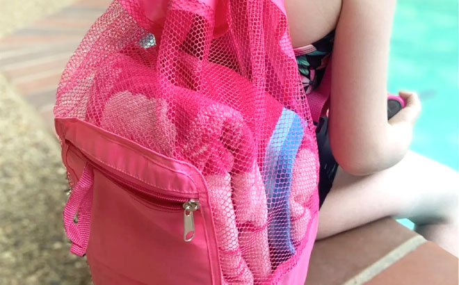 Girl Wearing Foldable Kids Mesh Backpack