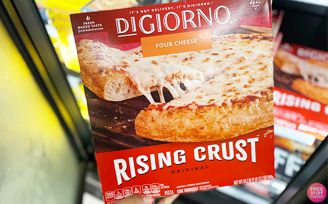 Hand Holding DiGiornio Rising Crust Four Cheese Pizza at Target