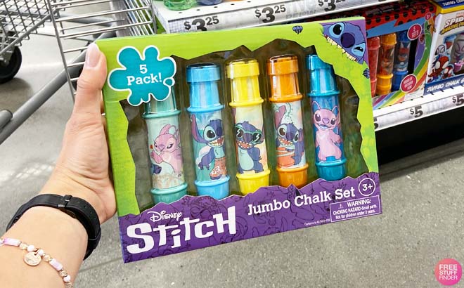 Hand Holding a Disney Lilo Stitch Jumbo Chalk Set