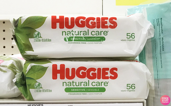 Huggies Natural Care 56 Count Baby Wipes on a Shelf
