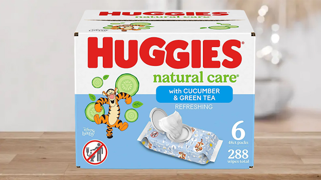 Huggies Natural Care Wet Wipes 288 Count on a Table