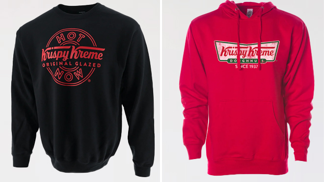 Krispy Kreme Adult Hot Now Crewneck Sweatshirt and Classic Logo Hoodie Sweatshirt