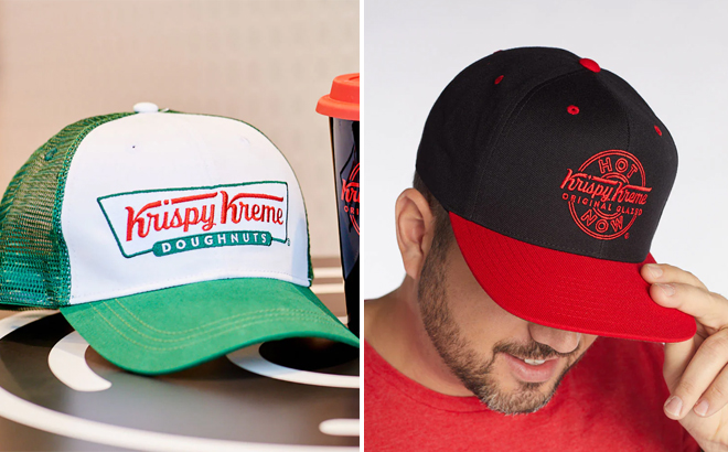 Krispy Kreme Classic Logo Snapback Hat and Hot Now Snapback Hat