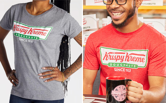 Krispy Kreme Womens Logo Fit T Shirt and Mens Classic Logo T Shirt