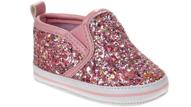 Laura Ashley Girls Pink Glitter Slip On Sneaker