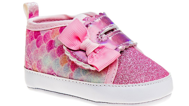 Laura Ashley Girls Pink Mermaid Scale Bow Accent Sneaker
