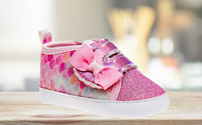 Laura Ashley Girls Pink Mermaid Scale Bow Accent Sneakers