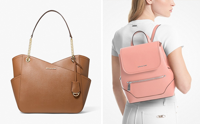 MICHAEL KORS Jet Set Large Saffiano Leather Tote Bag and Harrison Medium Saffiano Leather Pink Backpack