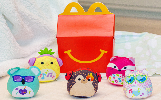 McDonalds Happy Meal box with Squishmallows plushies