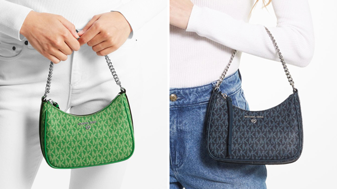 Michael Kors Jet Set Charm Small Logo Pochette in Palm Green Color on the Left and ADMRL Blue on the Right