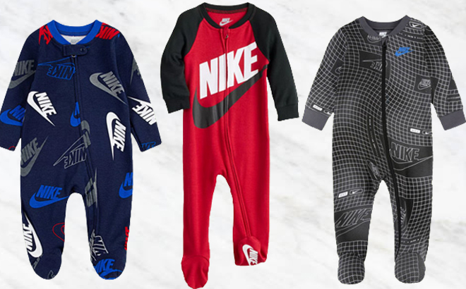 Nike Baby Logo Zip Footed Sleep Play in Different Designs