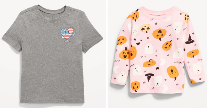 Old Navy Toddler Matching Short Sleeve Graphic T Shirt on the left and Long Sleeve Printed T Shirt on the Right