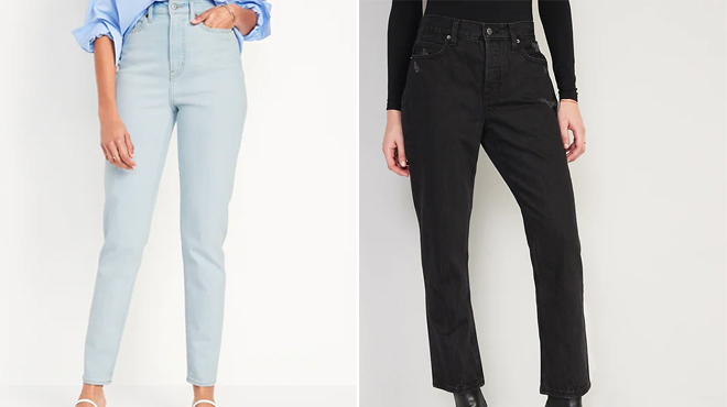 Old Navy Womens High Waisted Ankle Jeans on the left and Old Navy Womens High Waisted Cropped Jeans on the right