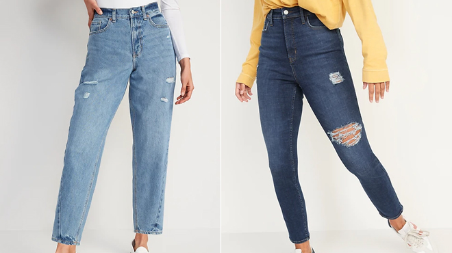 Old Navy Womens High Waisted Super Skinny Ripped Jeans on the right and Old Navy Womens High Waisted Ripped Balloon Jeans on the left