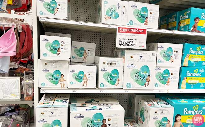 Pampers Pure Diapers on a Shelf