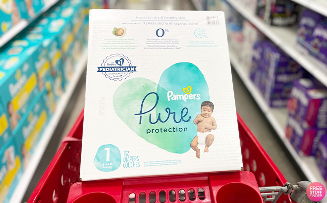 Pampers Pure Protection Diapers 132 ct size 1 on a Cart