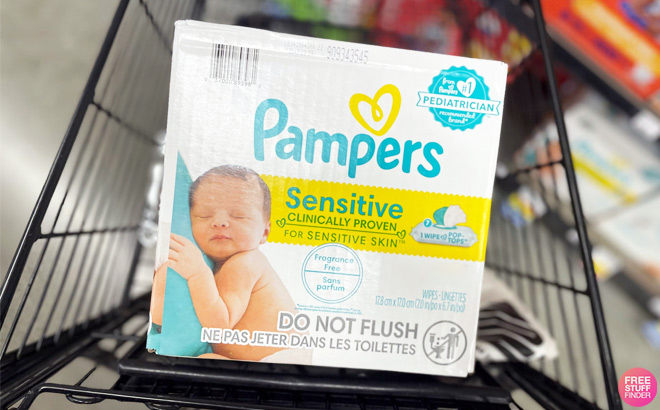Pampers Sensitive Fragrance Free Baby Wipes in a Cart