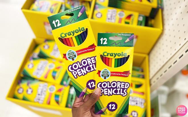 Person Holding Two Packs of Crayola 12 Count Colored Pencils