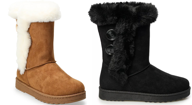 SO Abigail Womens Faux Fur Winter Boots in Brown and Black