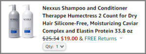 Screenshot of Nexxus Shampoo and Conditioner 2 Pack Bundle Discounted Final Price at Amazon Checkout