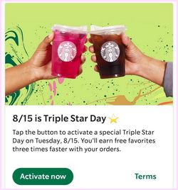 Screenshot of Starbucks Triple Star Day offer