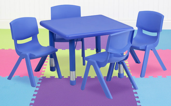Square Plastic Height Adjustable Activity Table Set with 4 Chairs