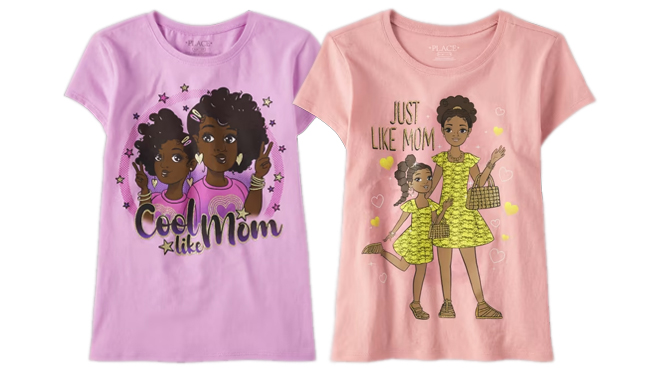 The Childrens Place Girls Like Mom Graphic Tee on the left and The Childrens Place Girls Mini Graphic Tee on the right