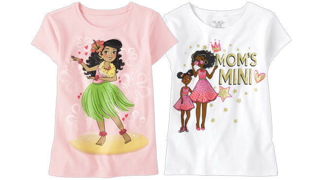 The Childrens Place Girls Mini Graphic Tee on the Right and The Childrens Place Girls Hula Girl Graphic Tee on the left