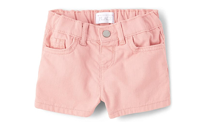 The Childrens Place Toddler Girls Denim Shortie Shorts on White