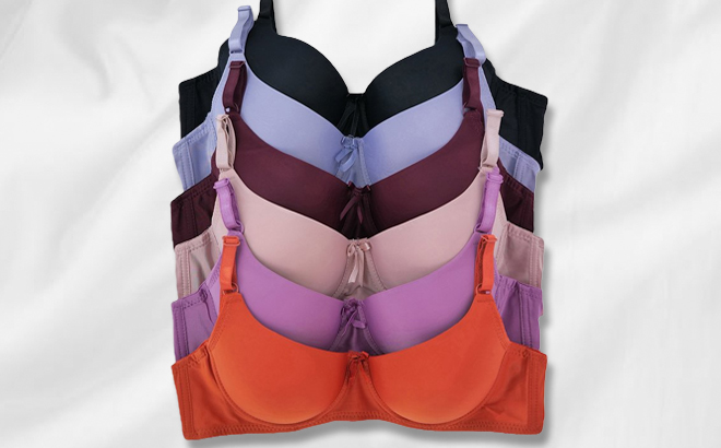 ToBeInStyle 6 Pack Underwire Padded T Shirt Bras