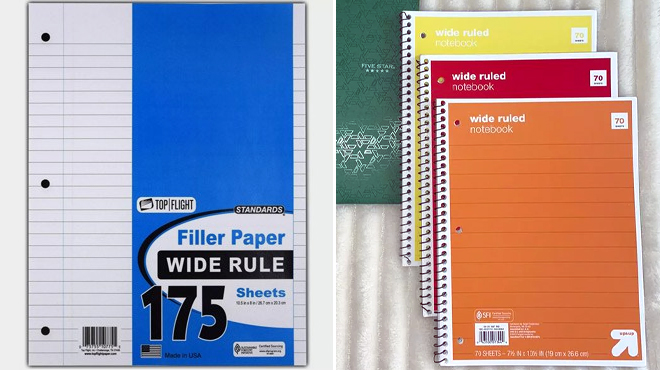 Top Flight 175 Sheet Wide Ruled Filler Paper and Up and Up Hard Cover Composition Notebooks