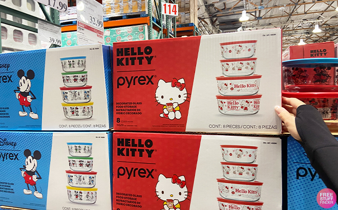 Two Boxes of Hello Kitty Pyrex 8 Piece Food Storage Set