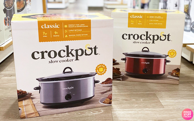 Two Crockpot 7 Quart Slow Cookers in Charcoa and Red Color at Kohls