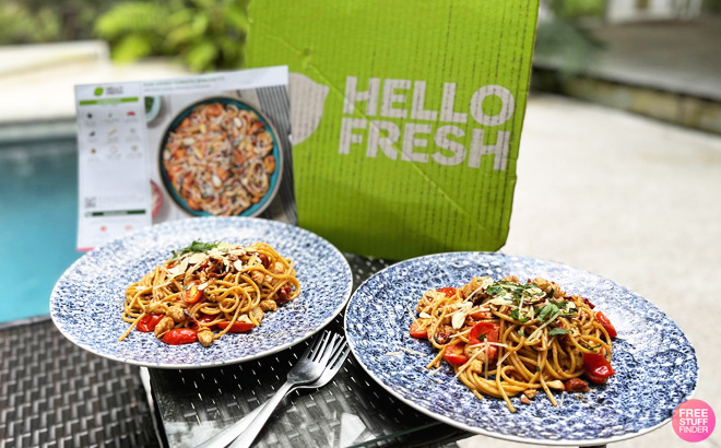 Two Plates of Spaghetti and HelloFresh Box
