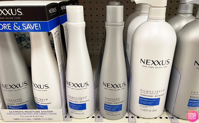 Various Nexxus Hair Care Items on a Shelf