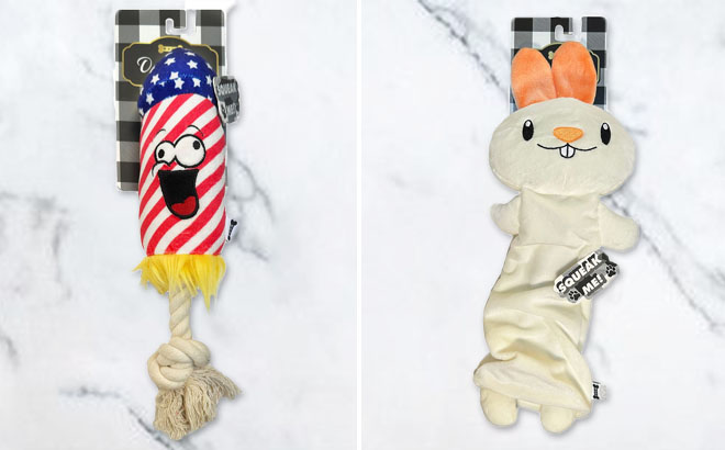 Woof Firework Plush Rope Dog Toy and Woof Rabbit Bungee Plush Dog Toy