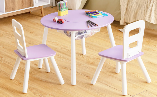 Zoomie Kids Purple Kupar Kids 3 Piece and Chair Set