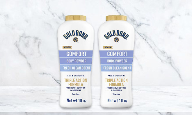2 Gold Bond Comfort Body Powder on a Table