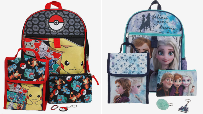 5 Piece Backpack Set Pokemon and Frozen