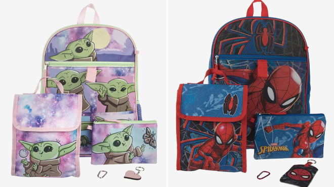 5 Piece Backpack Set Spiderman and The Mandalorian
