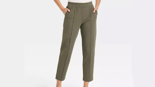 A New Day Womens High Rise Ankle Knit Pants Olive