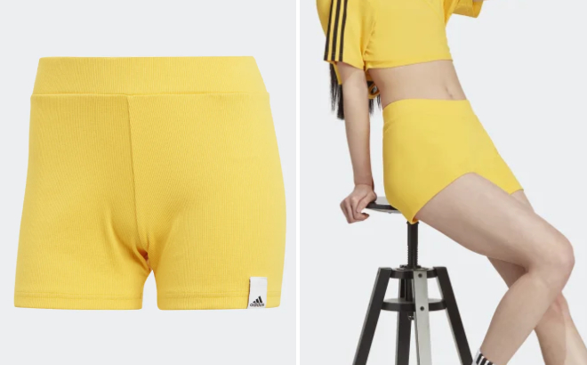 Adidas Womens Lounge Low Rib Shorts in Bold Gold Color