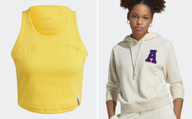 Adidas Womens Lounge Rib Tank Top and Small Logo Hoodie Adidas Womens Lounge Rib Tank Top and Small Logo Hoodie