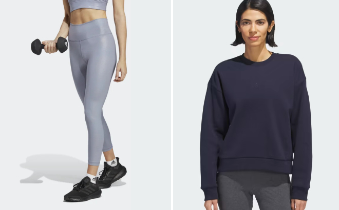 Adidas Womens Optime Training Shine 7 8 Leggings and All Szn Fleece Sweatshirt