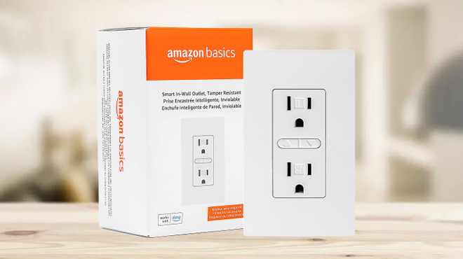 Amazon Basics Smart In Wall Outlet on a Table