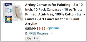 Amazon painting Canvas Checkout Screenshot