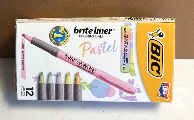 Bic Brite Liner Grip Pastel Highlighters, Assorted Colors, 12 Count