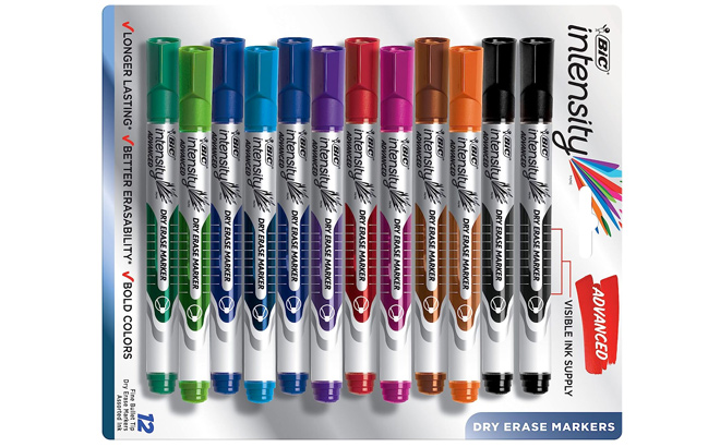 BIC Dry Erase Markers Fine Bullet Tip 12 Count Pack of Assorted Colors